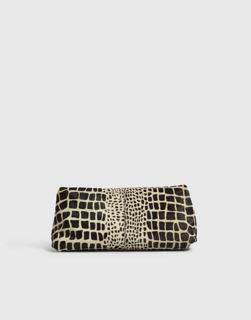 River Island Animal print hair on leather clutch bag in black, 4 of 4