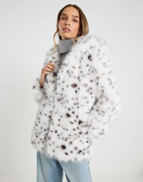 River Island Animal print hooded faux fur coat in white - view 1