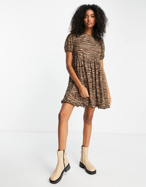 River Island animal print lace mini smock dress in brown, 2 of 4