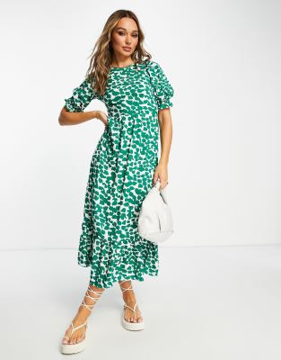 River Island animal print midi dress with tie back detail in green | ASOS