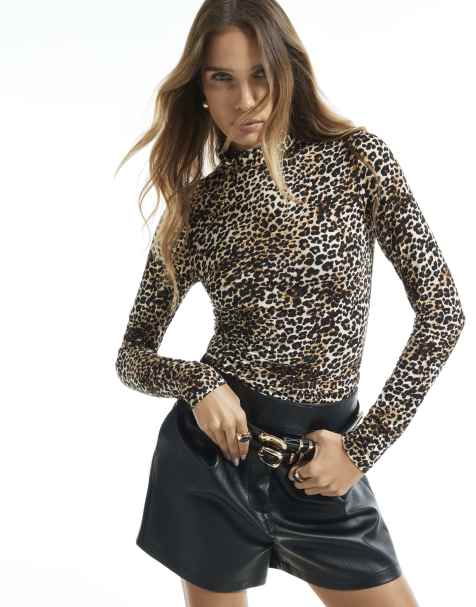 River Island Animal print roll neck top in brown - view 1