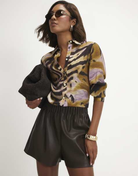River Island Animal print sheer shirt in khaki - view 1