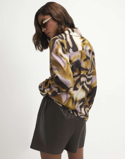 River Island Animal print sheer shirt in khaki, 4 of 4