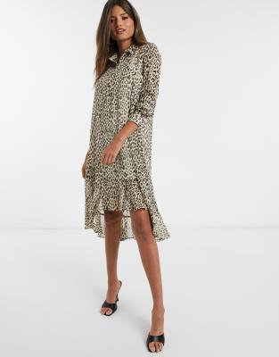 animal print shirt midi dress