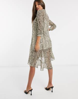 animal print shirt midi dress