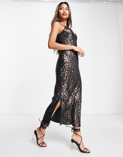 River Island animal print slip dress in bronze | ASOS