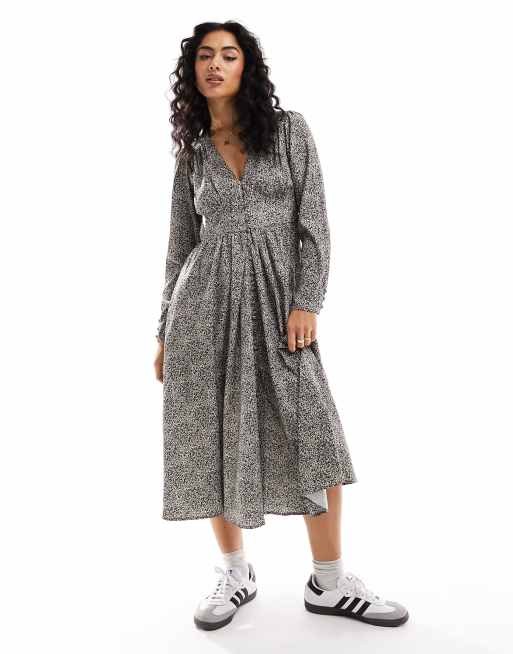 River Island Animal print swing midi dress in beige - dark