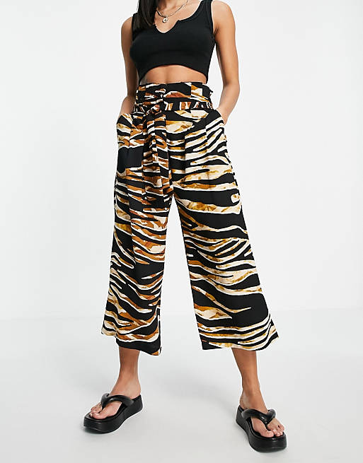 Trousers & Leggings River Island animal print wide belted trouser in brown 
