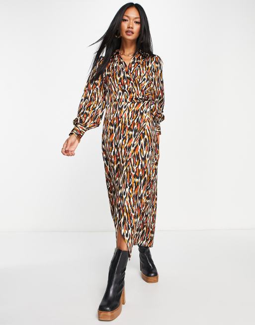 Animal print clearance wrap midi dress