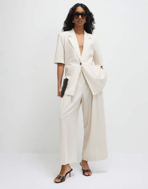 River Island Ankle grazer tailored trousers in beige - view 1