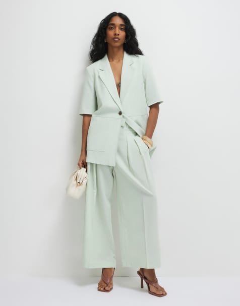 River Island Ankle grazer tailored trousers in green - light