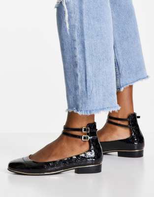 River Island ankle strap patent pump shoe in black