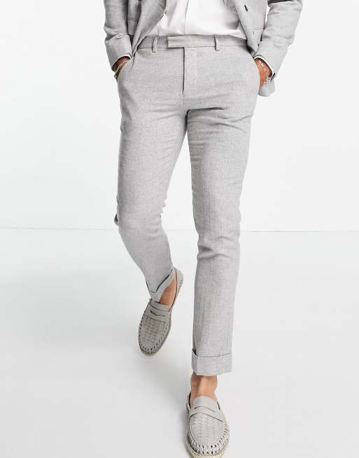 River Island – Anzughose aus Wolle mit Fischgrätenmuster in Grau