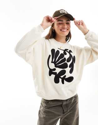 River Island Applique flower sweatshirt in cream-White