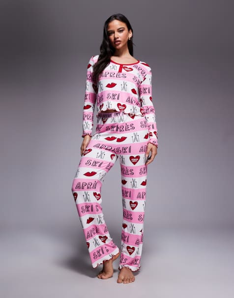 River Island apres ski pyjamas in light pink - view 1