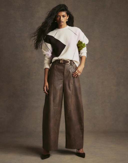 River Island Argyle crew neck oversized jumper in cream, 2 of 4