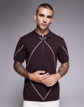 [River Island] River Island argyle detail knitted polo in dark purple M PURPLE