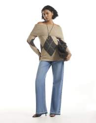 River Island Argyle knit bardot jumper in beige