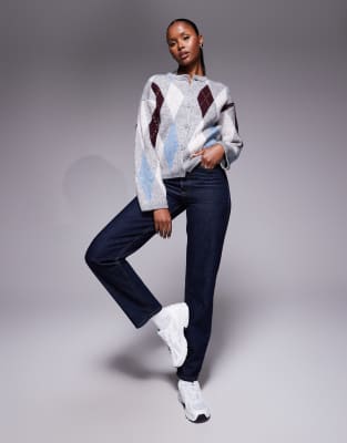 River Island Argyle Pattern Cardigan In Gray