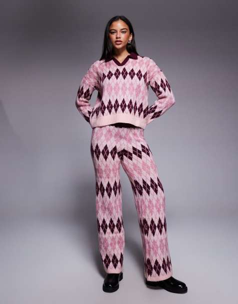 River Island argyle patterned knitted co-ord in pink - view 1