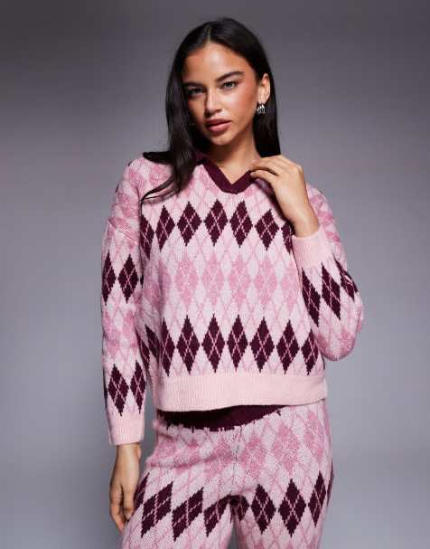 River Island argyle patterned knitted jumper co-ord in pink - view 1