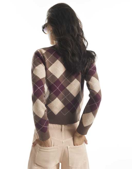 River Island Argyle pearl embellished jumper in brown, 4 of 4
