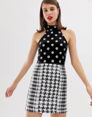 River Island sleeveless glitter polka dot body in black Black