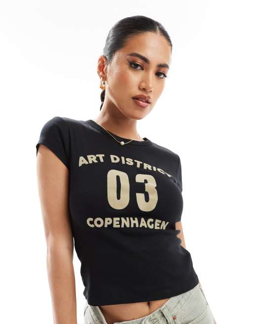 River Island art district print t-shirt in black
