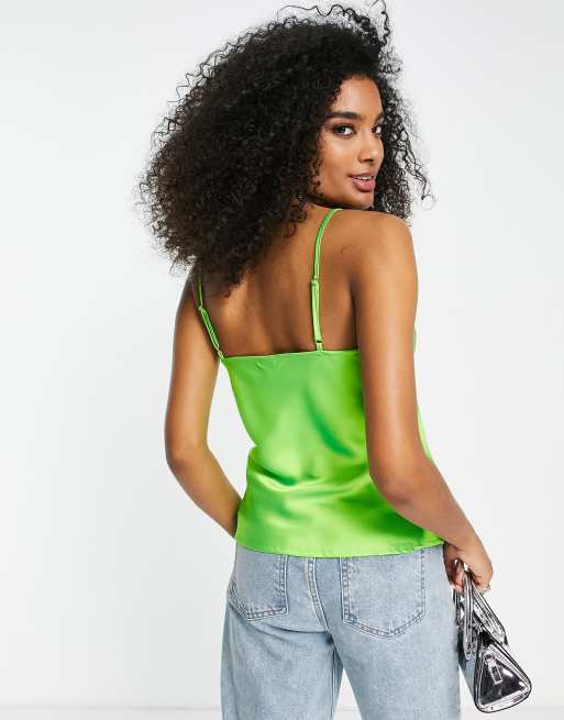 River Island Asymetric Seam Detail Cami In Bright Green