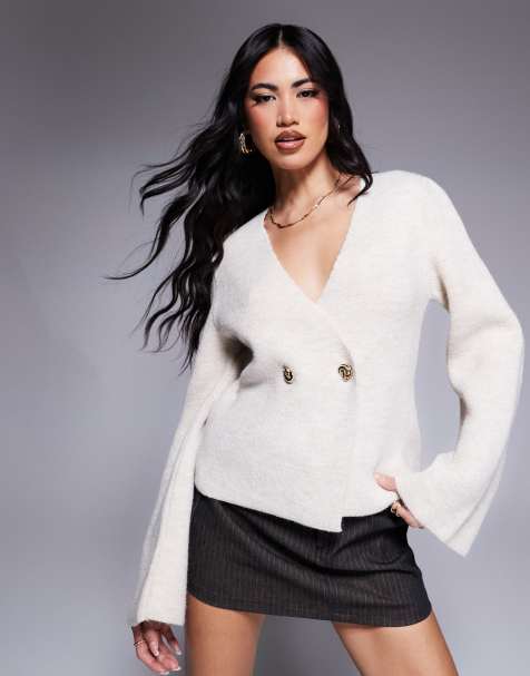 River island asymmetric button cardigan in beige - view 1