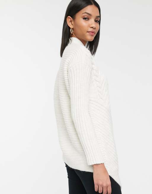 River Island asymmetric cable knit jumper in cream ASOS