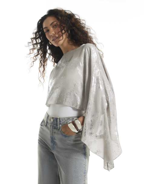 River Island Asymmetric cape in silver - view 1