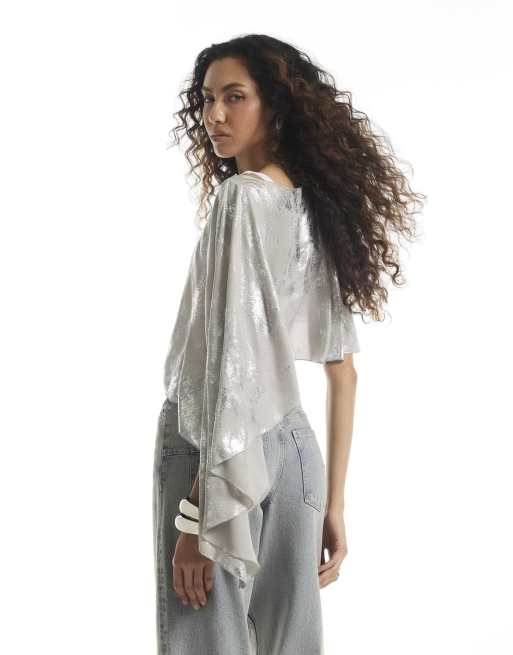 River Island Asymmetric cape in silver, 4 of 4