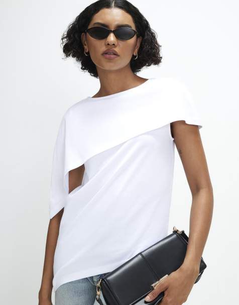 River Island Asymmetric cape t-shirt in white - view 1
