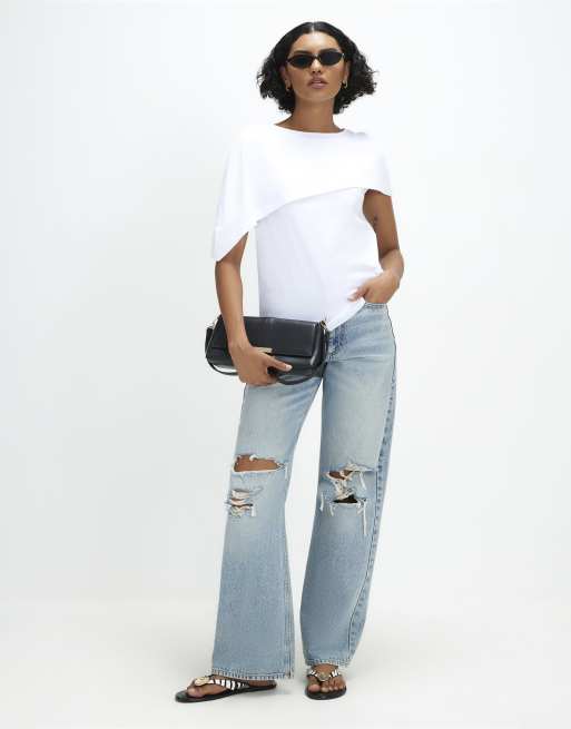 River Island Asymmetric cape t-shirt in white , 3 of 4