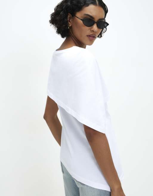 River Island Asymmetric cape t-shirt in white , 4 of 4