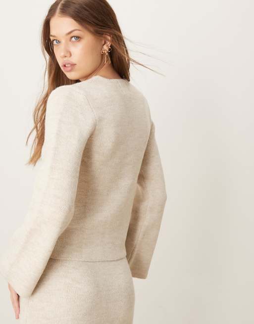 River Island asymmetric cardigan co-ord in beige, 4 of 4
