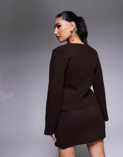 River Island asymmetric cardigan in dark brown | ASOS