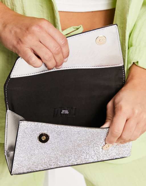 River Island asymmetric diamante detail cross body bag in silver, 3 of 4