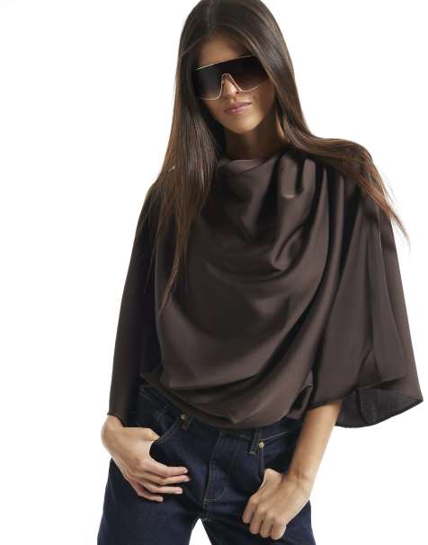 River Island Asymmetric draped top in brown - dark - view 1