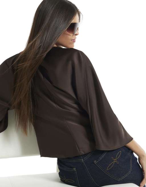 River Island Asymmetric draped top in brown - dark, 4 of 4