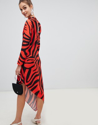 river island asymmetric dress in red stripe