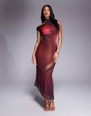 River Island Asymmetric Highneck Mesh Midi Dress
