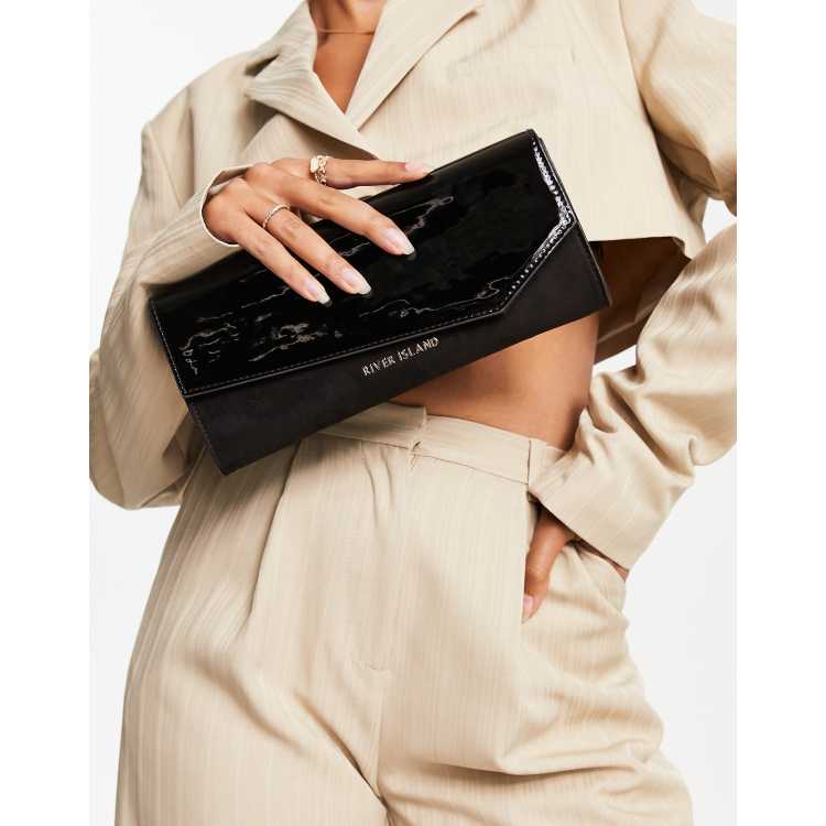 River island black store clutch bag