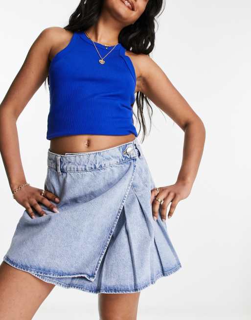 Asymmetric pleated denim on sale skirt