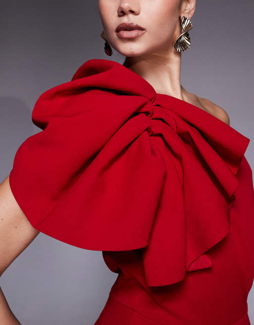 River Island asymmetric ruffle jumpsuit in red , 2 of 4