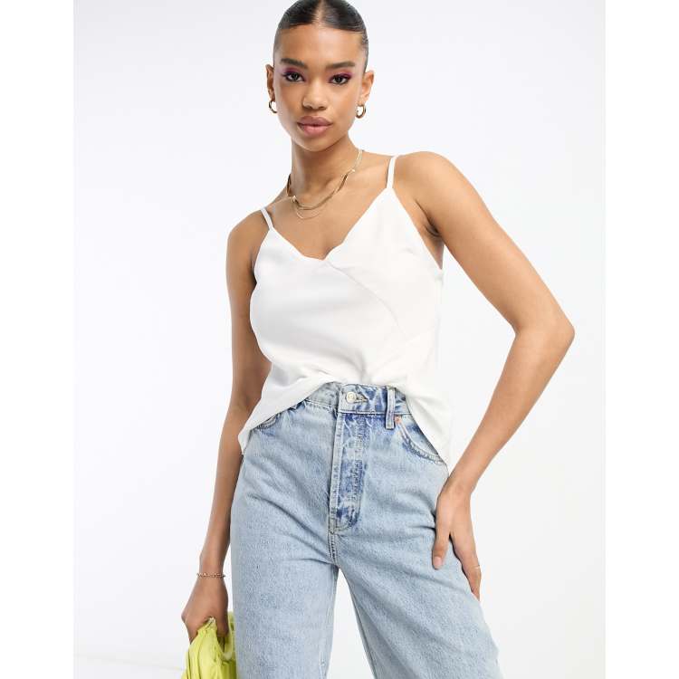 River Island asymmetric satin cami top in white