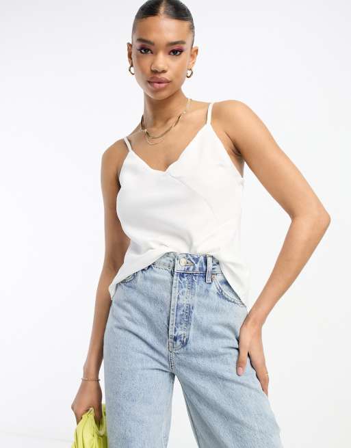 River Island asymmetric satin cami top in white