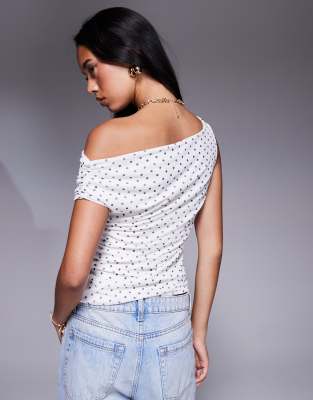 River Island Asymmetric Sleeve Polka Dot Mesh Top