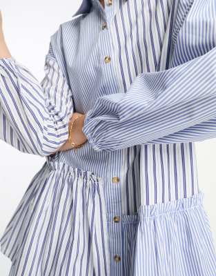 River Island asymmetric stripe shirt dress in blue